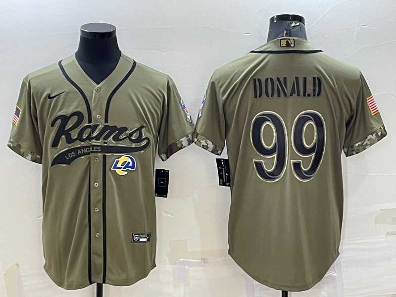 Mens Los Angeles Rams #99 Aaron Donald Olive 2022 Salute to Service Cool Base Stitched Baseball Jersey